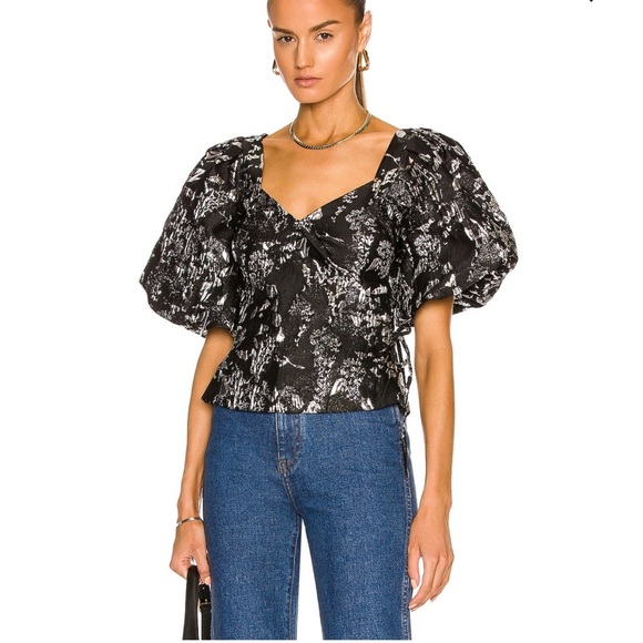 Jonathan Simkhai Taylor Wrap Top Metallic Black - Picture 1 of 10